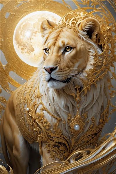 طرح شیر فانتزی با تزئینات جواهرنشان برای تابلو اتاق خواب