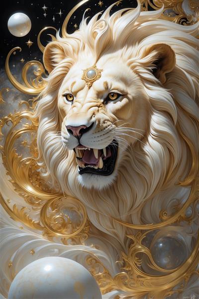 طرح شیر سفید غران با تزئینات طلا برای پوستر دیواری