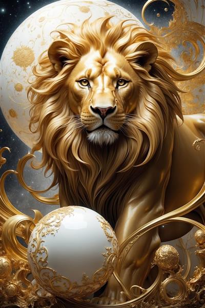 عکس فانتزی شیر درخشان و گوی جادویی برای پوستر دیواری