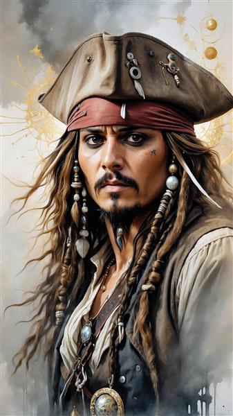 نقاشی دیجیتال جک اسپارو سبک آبرنگی برای دکور اتاق