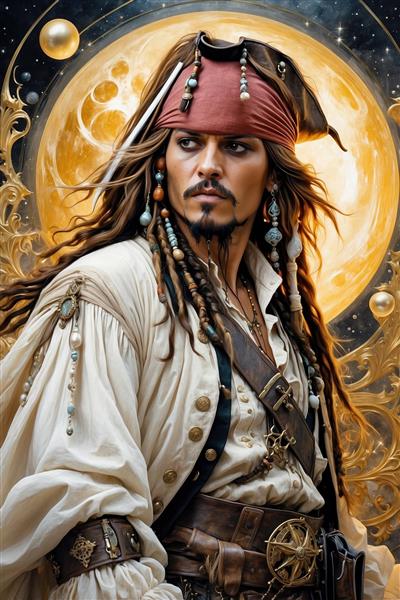 طرح لوکس جک اسپارو با جزئیات تزئینی طلایی و ماه