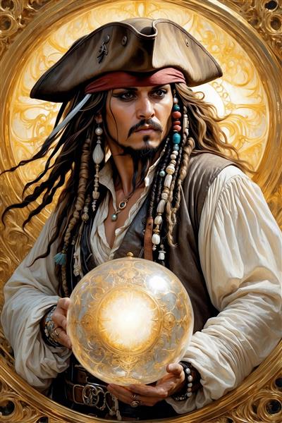 تصویر جک اسپارو در حال حمل گوی درخشان برای تابلو مدرن