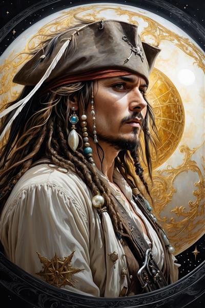 طرح دکوراتیو نیم‌رخ جک اسپارو با کیفیت بالا برای چاپ