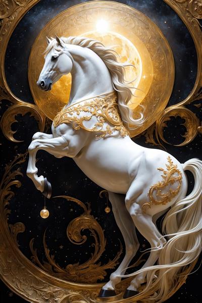 طرح گرافیکی اسب سفید نجیب برای تابلو دکوراتیو مدرن