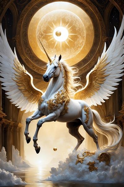 عکس اسب تک‌شاخ بالدار فانتزی برای پوستر دیواری کودک