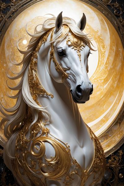 طرح سر اسب سفید مینیاتوری برای تابلو دکوراتیو لوکس