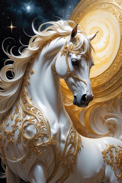 عکس اسب سفید با یال افشان طلایی برای چاپ بوم