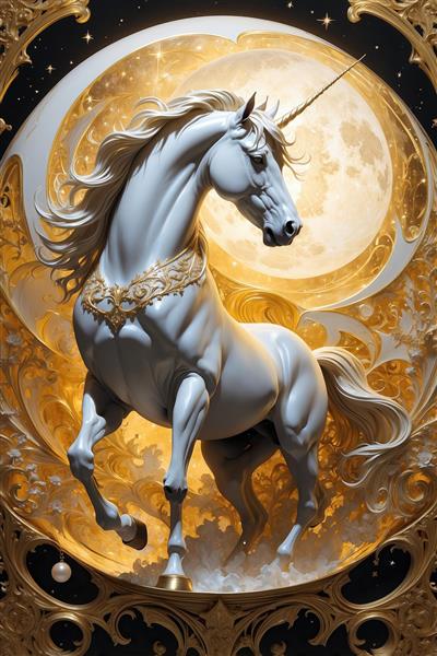 طرح اسب تک‌شاخ در حال دویدن برای پوستر اتاق کودک