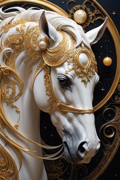 تصویر سر اسب اشرافی با مروارید برای چاپ دکوراتیو