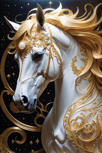 عکس نزدیک از سر اسب با تزیینات طلایی دکوراتیو