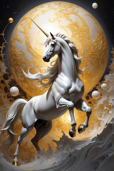 طرح دکوراتیو اسب تک‌شاخ در حال دویدن برای تابلو