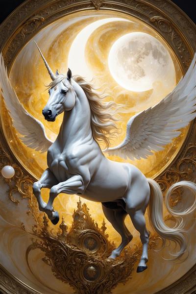 طرح اسب تک‌شاخ بالدار فانتزی برای پوستر دیواری کودک