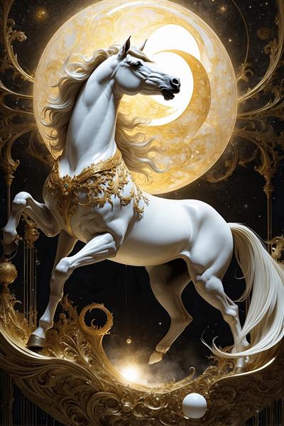 عکس اسب سفید لوکس با تزئینات طلایی دکوراتیو مدرن