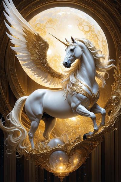 تصویر پگاسوس اسب بالدار سفید طلایی برای اتاق کودک