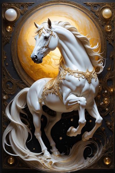 طرح دکوراتیو اسب سفید اشرافی با تزئینات طلایی مجلل
