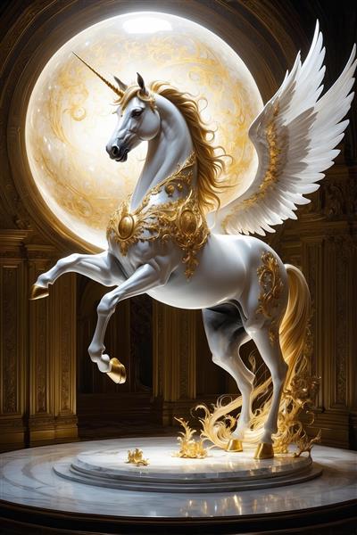 تصویر اسب بالدار پگاسوس با شاخ برای تابلو پذیرایی مجلل