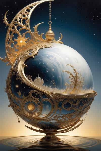 طرح کره زمین فانتزی با تزئینات طلایی دکوراتیو برای اتاق