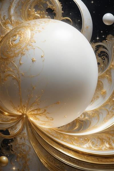 تصویر انتزاعی گوی‌های سفید و طلایی مجلل برای پوستر دیواری