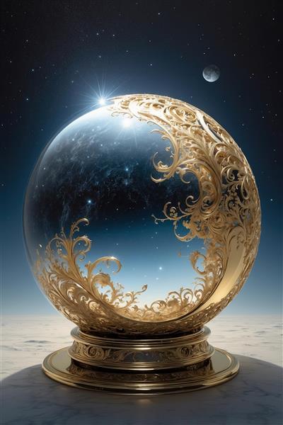 تصویر گوی کریستالی و آسمان شب برای تابلو دکوراتیو