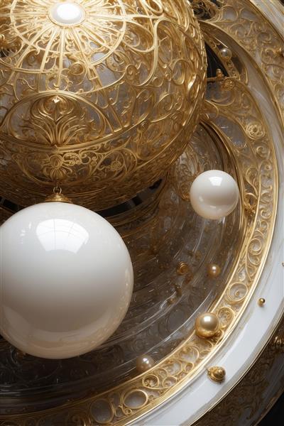 تصویر گوی مشبک طلایی و مروارید برای تابلو پذیرایی