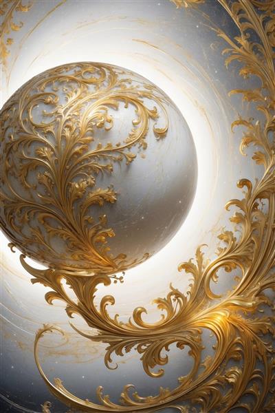 عکس گوی مرمرین با پیچک‌های طلایی برای چاپ دکوراتیو