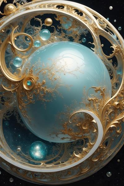 تصویر گوی فیروزه‌ای و حباب‌های نورانی برای پوستر فانتزی