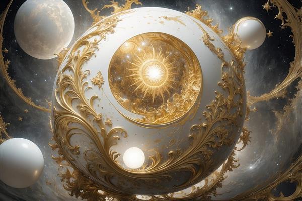 عکس خورشید درخشان داخل گوی طلایی دکوراتیو برای چاپ