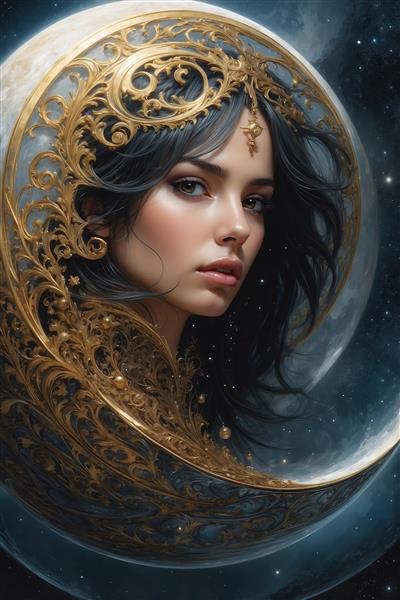 تصویر چهره زن در هلال ماه فانتزی برای پوستر