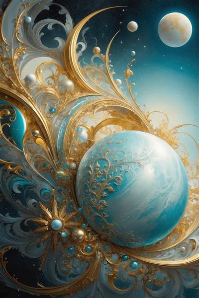 عکس گوی فیروزه‌ای و اسلیمی طلایی برای تابلو مدرن