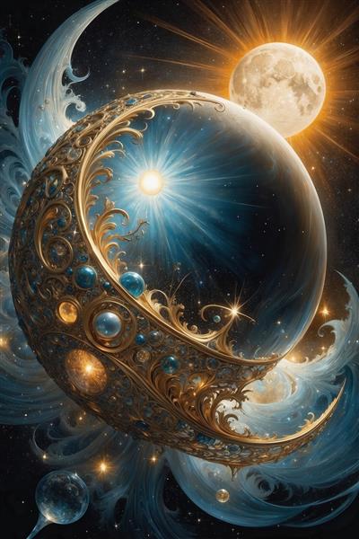 تصویر کهکشان فانتزی و خورشید تابان برای چاپ پرده