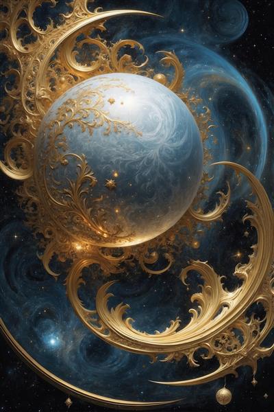 طرح انتزاعی گوی آبی و نقوش طلایی برای پوستر دیواری