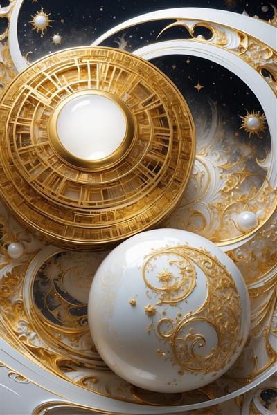 طرح ساعت خورشیدی فانتزی طلایی برای دکوراسیون دیواری