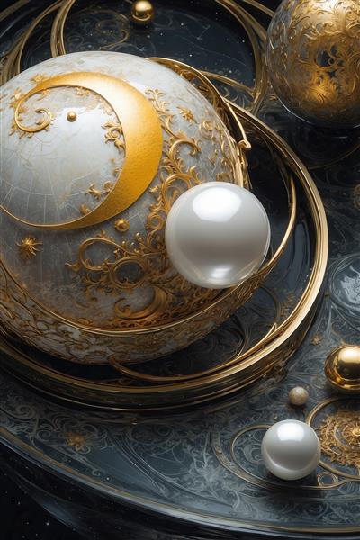 عکس کره ماه فانتزی با نقوش طلایی برای چاپ پرده