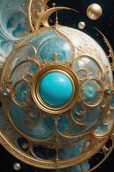 طرح انتزاعی گوی طلایی و فیروزه‌ای برای پوستر اتاق خواب