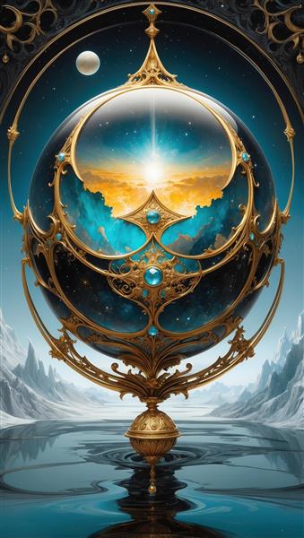 تصویر گوی جادویی و منظره اقیانوس برای چاپ تابلو