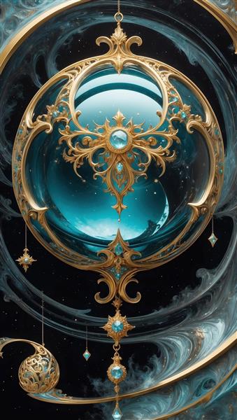 طرح لوستر فانتزی و گوی فیروزه‌ای برای چاپ پرده