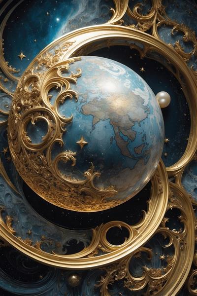 تصویر کره زمین با تزئینات اسلیمی طلایی دکوراتیو