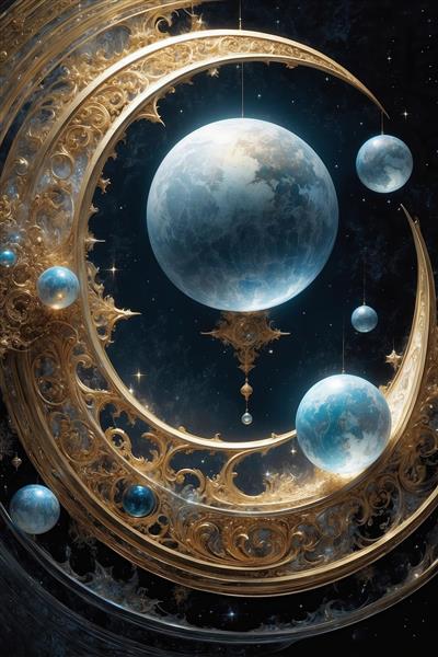 عکس منظومه فانتزی و هلال ماه طلایی برای پوستر