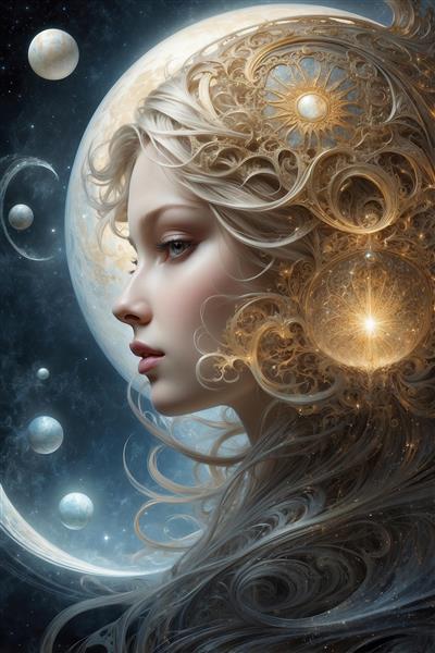 تصویر چهره زن فانتزی در میان ستارگان برای تابلو