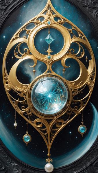 تصویر آویز جواهر لوکس با گوی کریستالی و مروارید