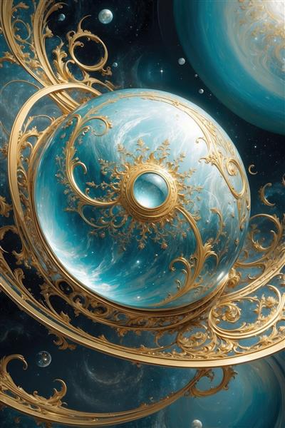 طرح فانتزی سیاره آبی و تذهیب طلایی برای پرده