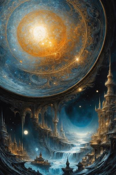 تصویر قصر خیالی و کهکشان فانتزی برای پوستر دیواری