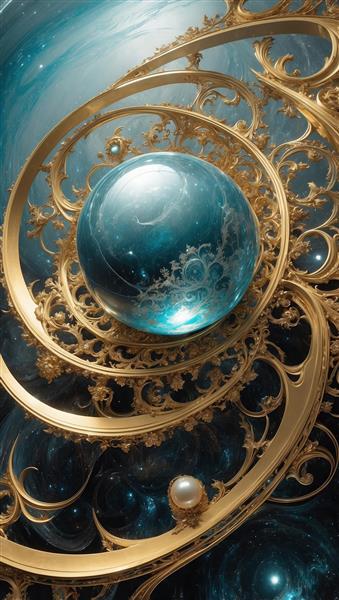 طرح حلزونی طلایی و گوی کریستالی برای تابلو دکوراتیو پذیرایی