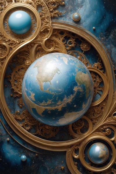 نقشه کره زمین فانتزی با نقوش اسلیمی برای پوستر دیواری