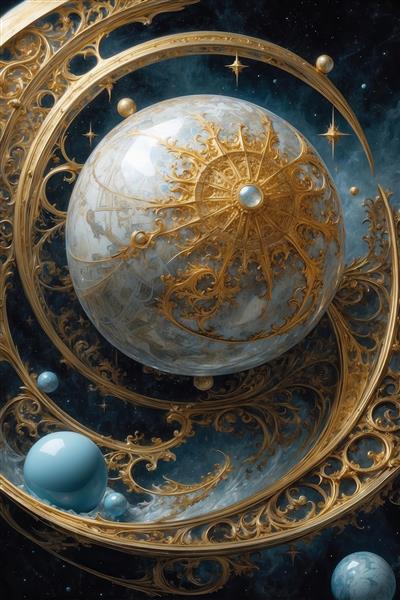 عکس انتزاعی اسطرلاب فانتزی و گوی بلورین برای پوستر دیواری