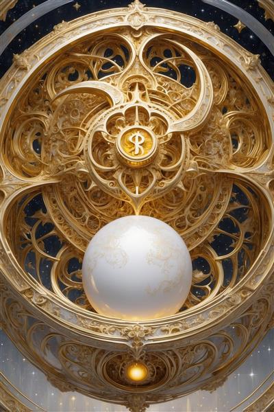 طرح نمادین طلایی و گوی سفید برای تابلو دکوراتیو مدرن