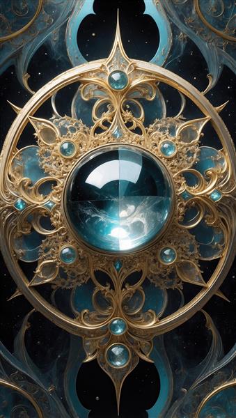 طرح اسلیمی فیروزه‌ای و طلایی متقارن برای پوستر دیواری لوکس