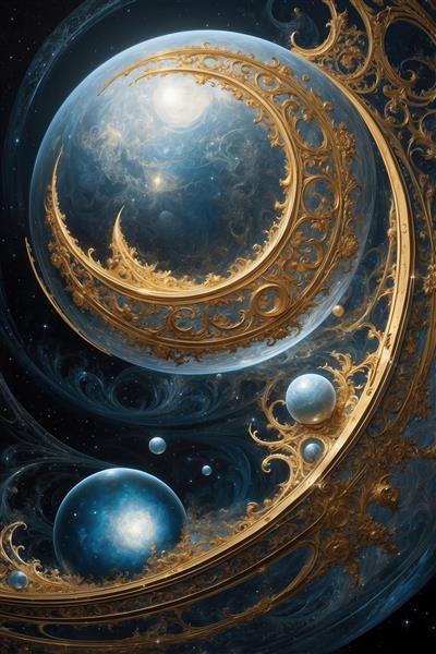 طرح کهکشان آبی و هلال طلایی برای تابلو دکوراتیو پذیرایی