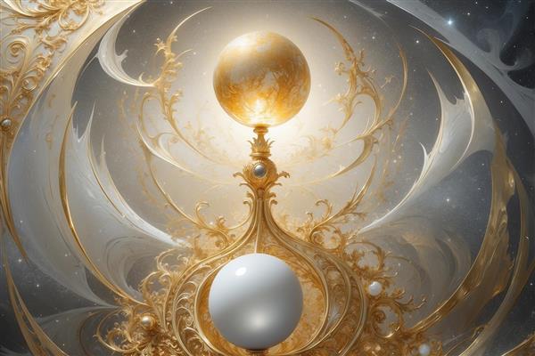 تصویر گوی‌های معلق و نقوش طلایی برای پوستر دیواری مدرن