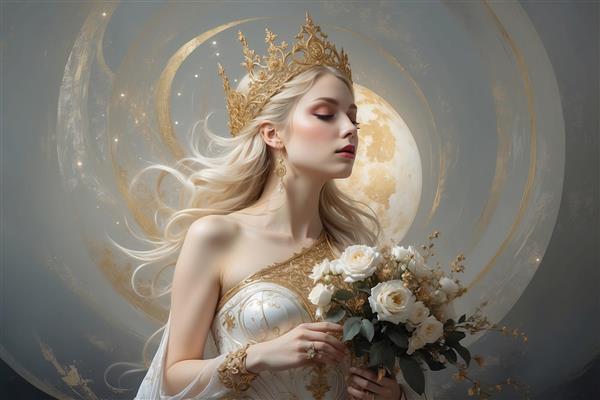 طرح گرافیکی ملکه با تاج بزرگ طلایی برای چاپ تابلو
